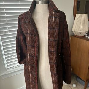 Brown Plaid Wool Women's Coat